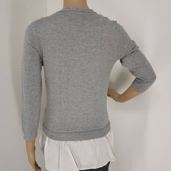 NWOT LOFT Gray/Off White Satin Trim Open Front Cardigan - Picture 2 of 9